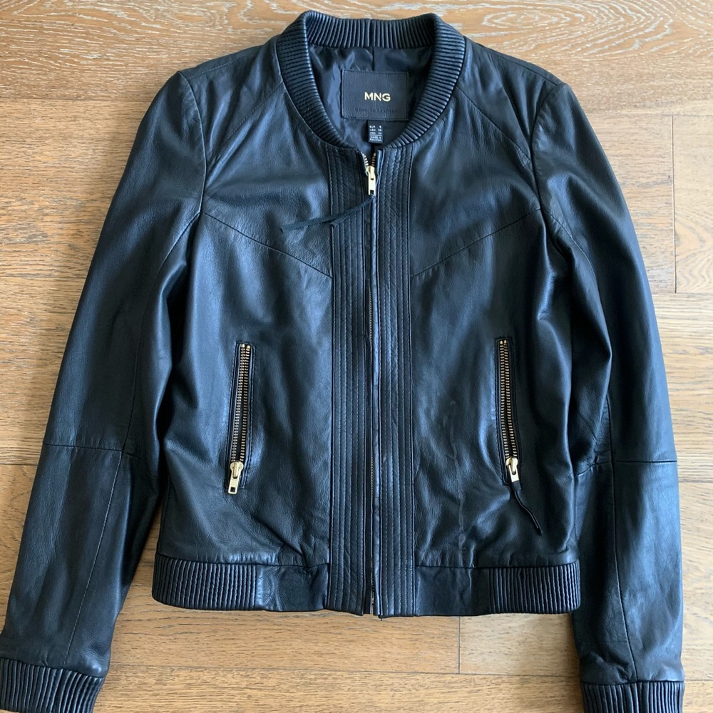 Mango Black Leather Jackret XS